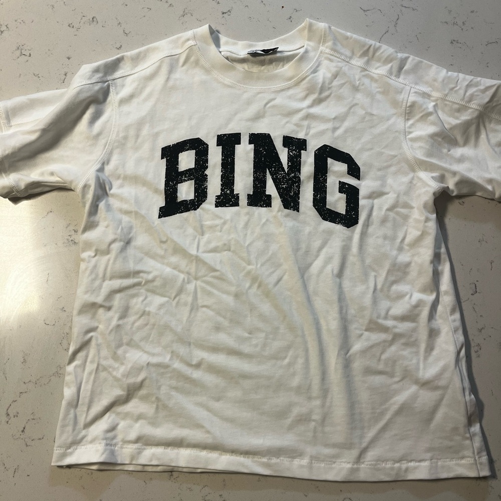 Anine Bing White Tee with Black Logo